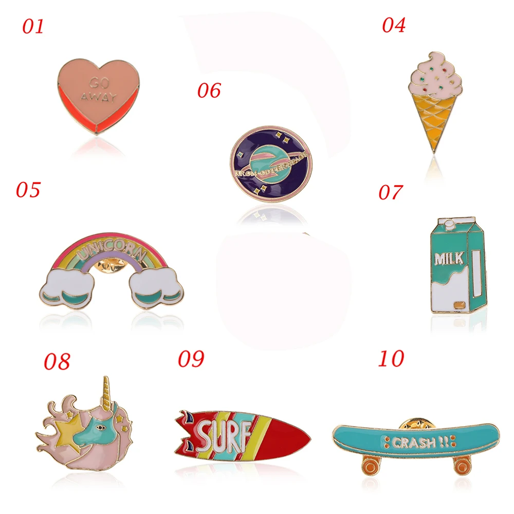 

Cartoon Brooch Pin Dog/Heart/Ice Cream/Milk/Planet/Skateboard Badge Metal Brooches Pin Women Fashion Cloth Decorations Jewelery