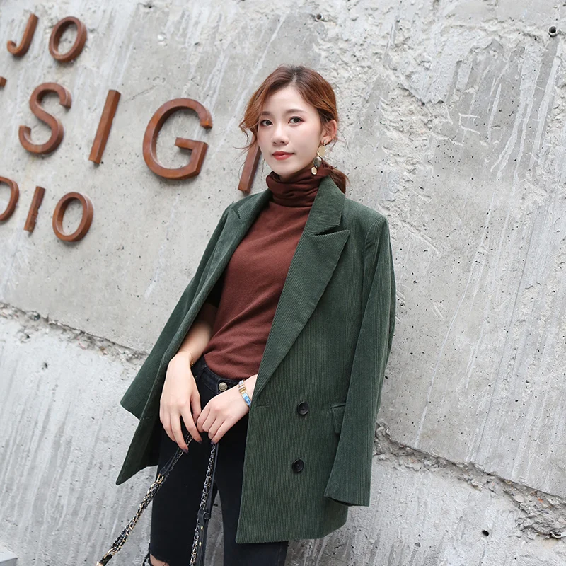 

Fashion women's autumn and winter new retro corduroy small suit jacket female chic casual small suit large size women's tide