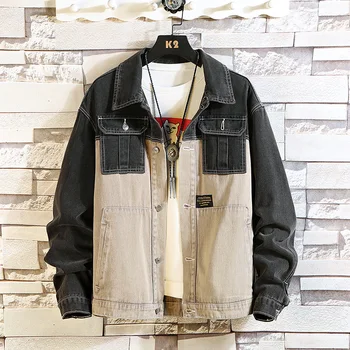 

2019 Autumn New Jeans Jacket Men Contrast Color Japan Style Men's Denim Jackets Hip Hop Washed Streetwear Windbreaker Plus Size