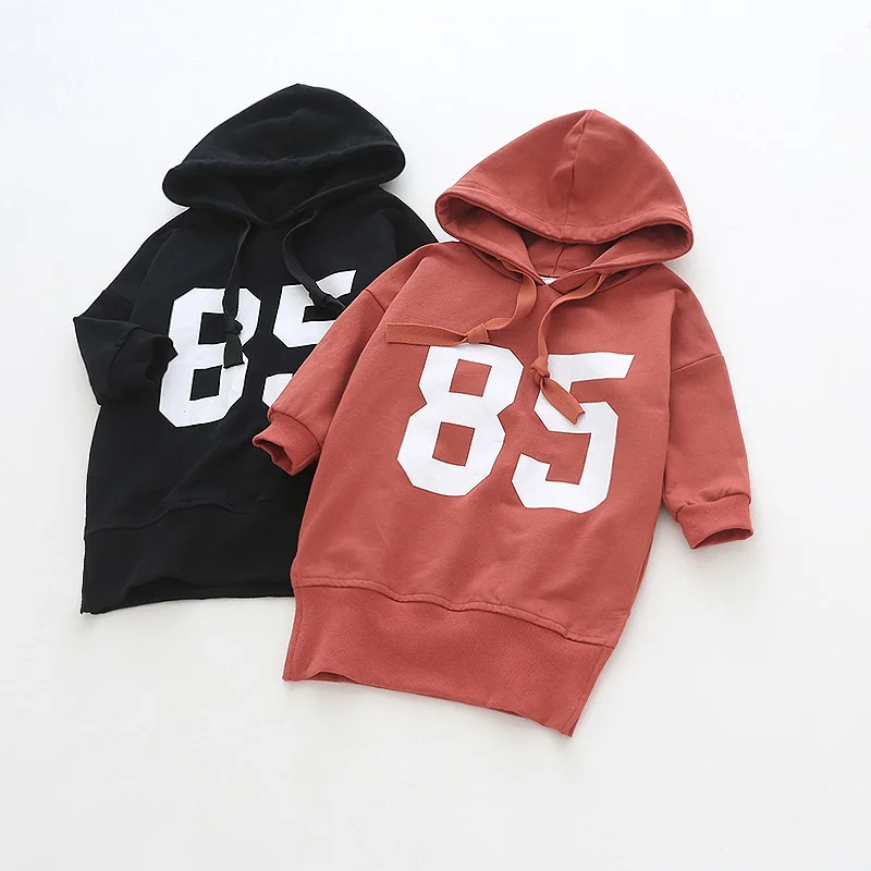 

2019 Baby Girls Dress Autumn Spring Long-Sleeved Sweater With Hoodies Casual Dress Letter Print Baby Dress Girl Children Clothes