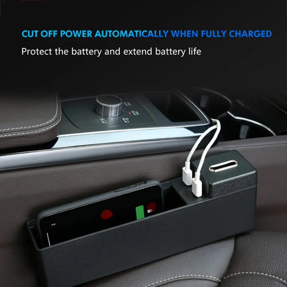 

Dual USB Wireless Charger Car Storage Box Multi-functional Coin Box Car Seat Gap Storage Box