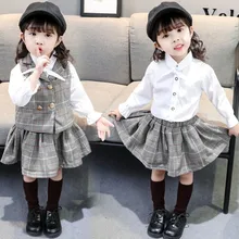 Anlencool Girls skirt set 2019 spring new children’s fashion baby plaid vest 3-piece children clothing kids clothes girls set