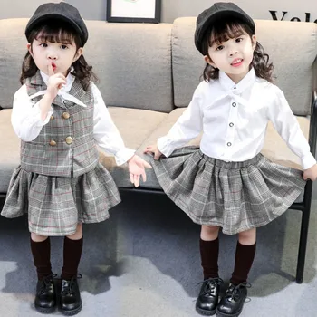 

Anlencool Girls skirt set 2020 spring new children's fashion baby plaid vest 3-piece children clothing kids clothes girls set