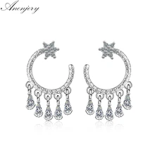 Anenjery Мода Звезда Циркон в форме капель серьги с кисточками для Для женщин 925 пробы серебряные сережки oorbellen pendientes S-E770