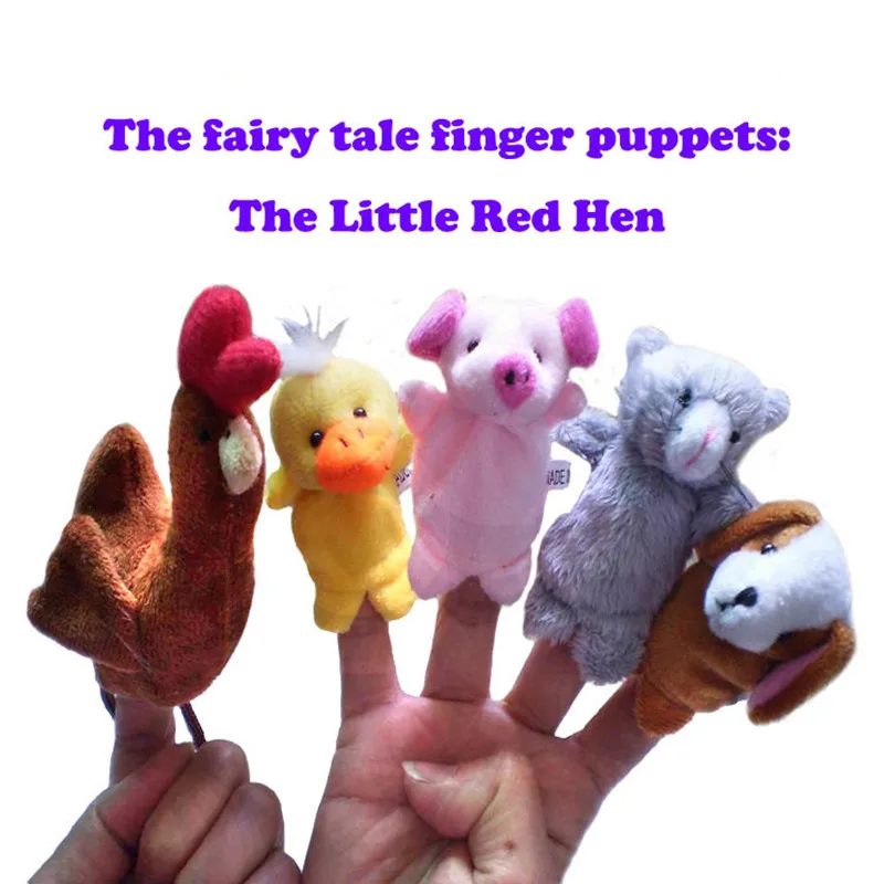 The Fairy Tale Finger Puppets Plush Cute Cartoon The Little Red Hen Kids Baby Educational Toys Bed Time Story Dolls 5pcslot