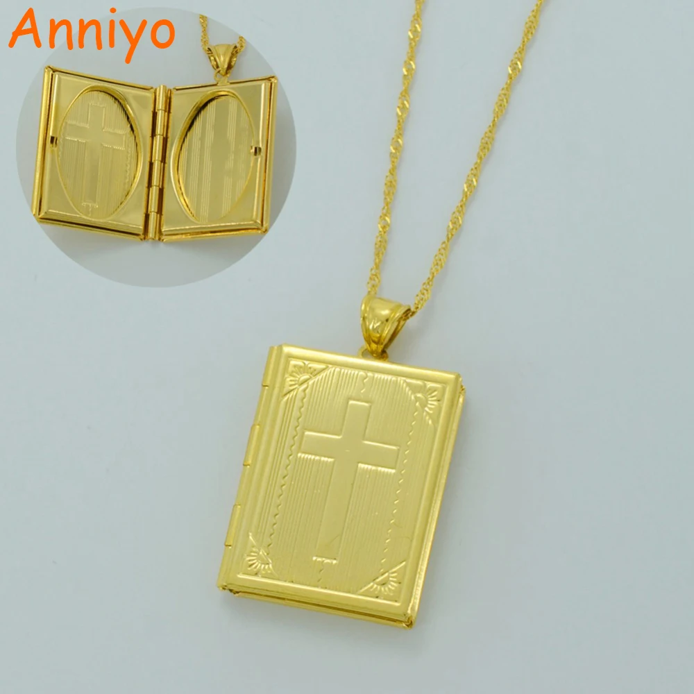 Anniyo Holy Bible Cross Necklaces for Women/Men Gold Color Crucifix