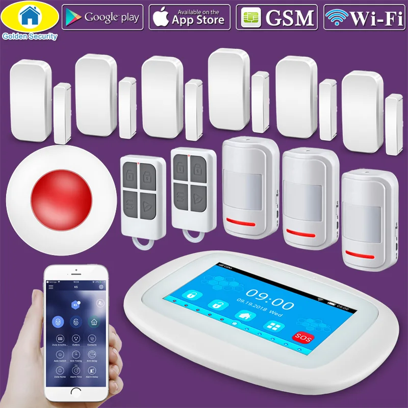 

2019 4.3" Touch LCD Screen WIFI GSM Alarm System Security Alarm APP Control PIR Sensor Door Sensor Indoor Flash Siren