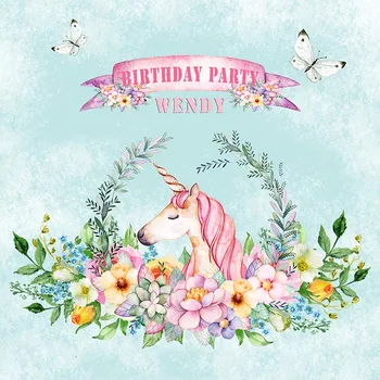 

PA-021 Custom Spring Unicorn Party Photo Background Happy Birthday Baby Newborn Child