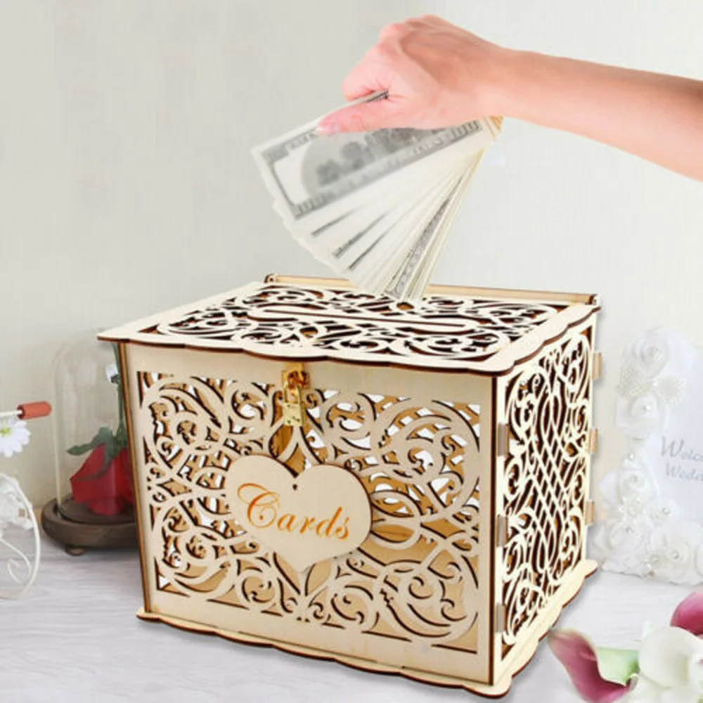

Durable Supplies Wood Box Wedding Collection Hollow Card Decoration 30*24*21cm
