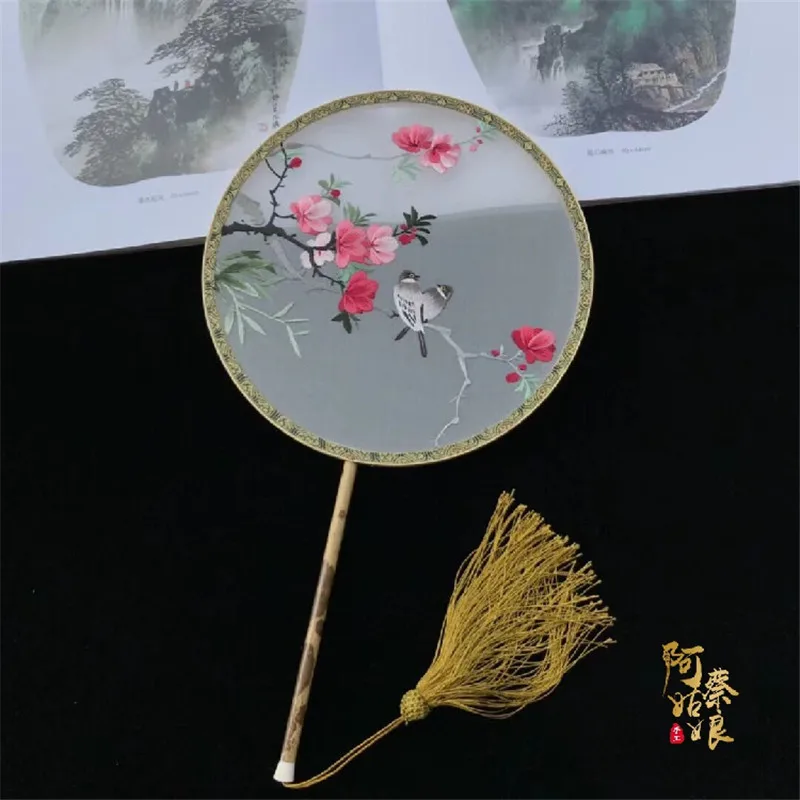 Сучжоу птицы вышивка дворца вентилятор Чистая ручная вышивка Бутик двухсторонняя вышивка группа Вентилятор китайский стиль