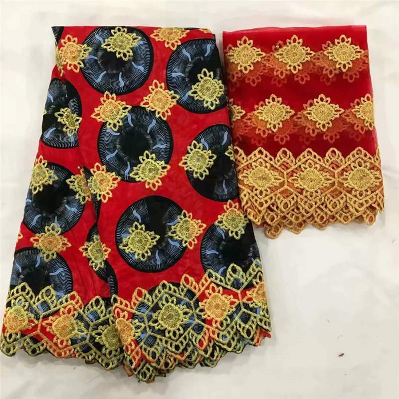 

Bazin riche fabric african riche getzner red circle background with guipure lace for nigerian wedding dress 5+2yards/lot B94-2