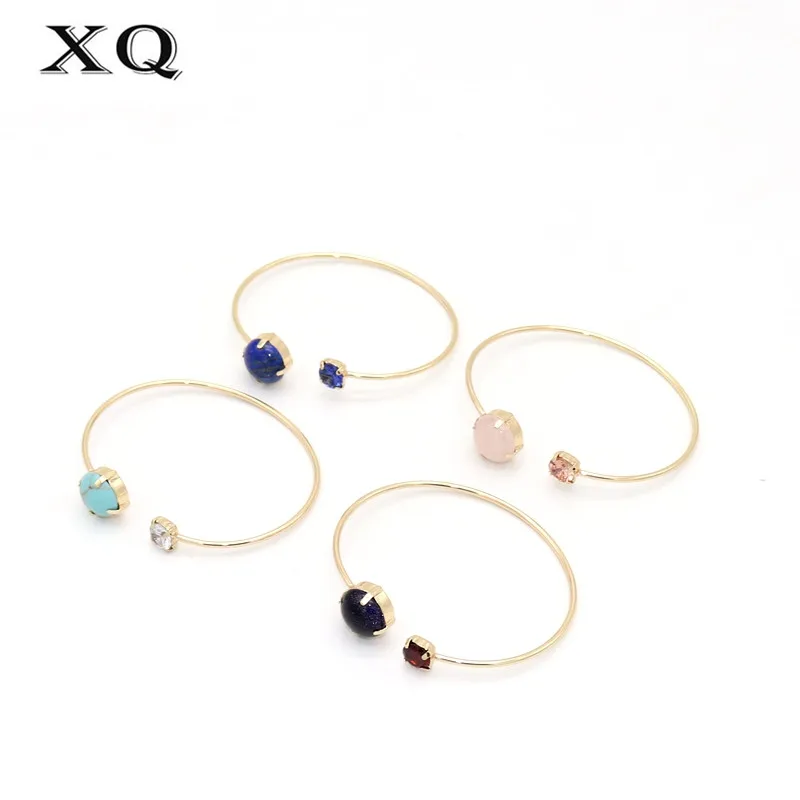 

XQ new ladies fashion purple stone round elegant fresh blue green alloy bracelet opening jewelry wholesale party gift