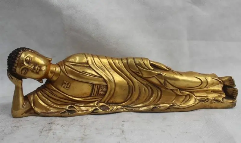 

16" Chinese Tibet Buddhism Bronze Gilt Sleep Shakyamuni Sakyamuni Buddha Statue