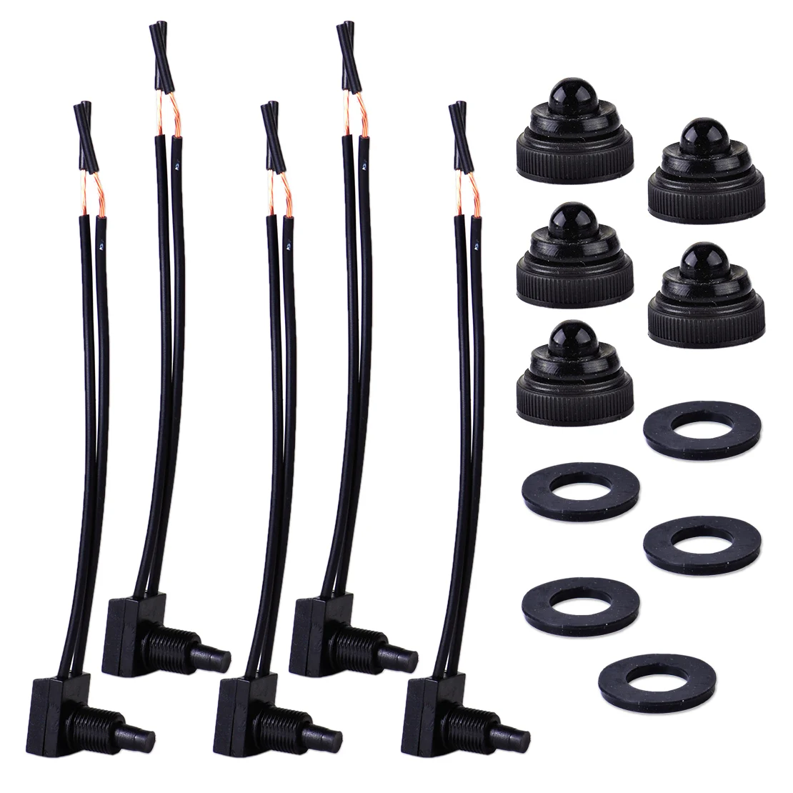 5Pcs//Set 12V Push-Button Switch Waterproof Switches with 4 Leads for Motorcycle//Car