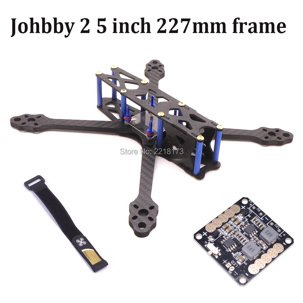 

Johnny 2 5inch X5 227 wheelbase 227mm Pure Carbon Fiber FPV Quadcopter Frame with 5mm Arm / 5V 12V PDB for RC Racing Drone 220mm