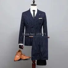 Последний дизайн пальто брюки полосатый шерстяной мужской костюм классический Жених Смокинги друзей жениха свадебный ужин костюм(пиджак+ брюки+ галстук+ жилет