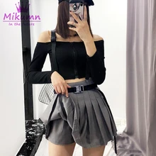 Готика Рок Панк девушки короткие юбки осень Харадзюку Высокая талия Женская плиссированная мини-юбка женские юбки серый черный XS-XL