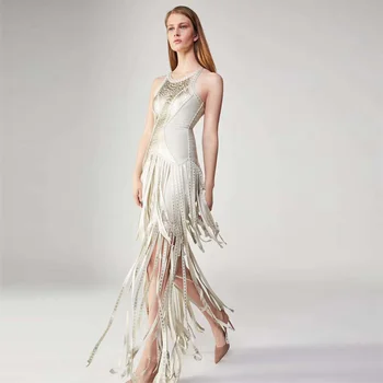 

Fashion Long Tassel Bandage Dress 2018 New Fashion Top Quality Women Sleeveless Bodycon Celebrity Party Dress Vestidos Wholesale