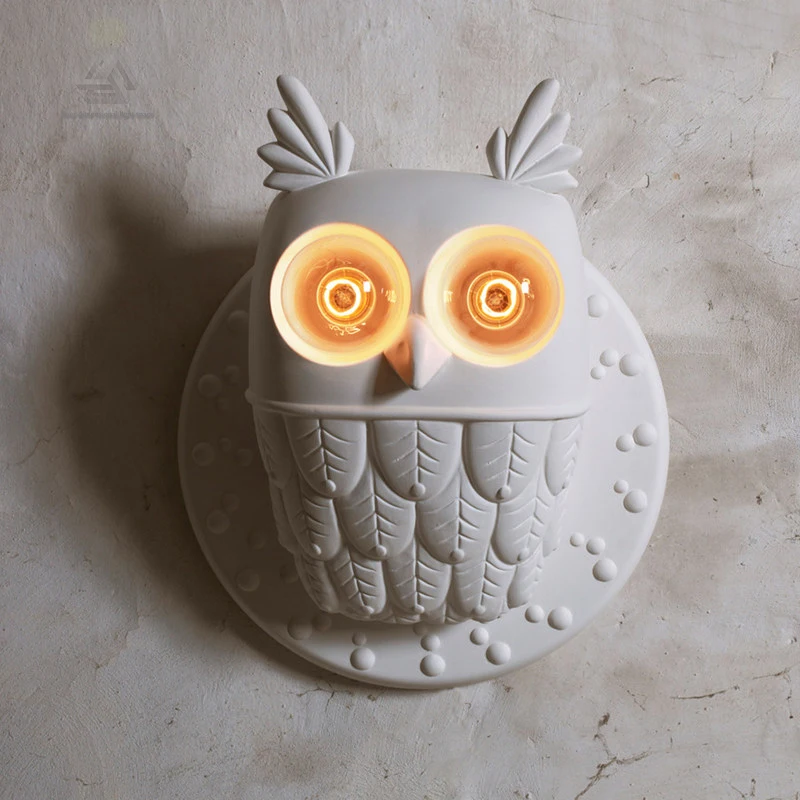 Edison Creative White resin E27 owl wall lamp for decor Bedroom living