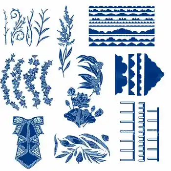 

Tropical Leaves Vines Rose Stems Ribbon Slots Borders Edgers Metal Cutting Dies for DIY Scrapbooking Paper Cards Crafts 2019 New