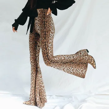 

NORMOV Autumn Women Pants High Wasit Push Up Print Leopard Flare Pants Sexy Bodycon Pants Trousers Club Sheath Pants High Street