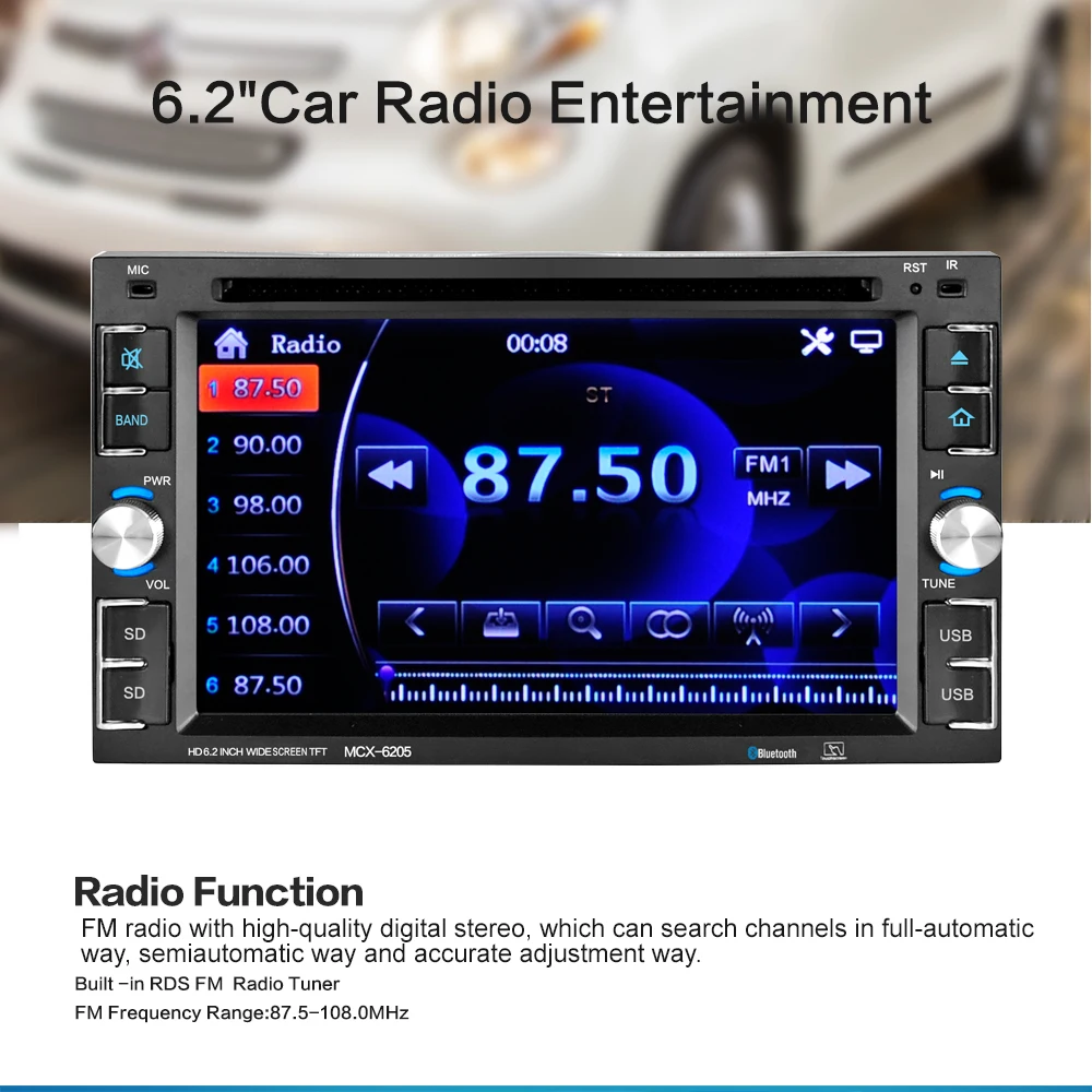 Discount car stereo Car MP5 Player 6.2 inch HD Touch Screen AM FM Radio Bluetooth USB Mirror Link function Auto Multimedia Player 3