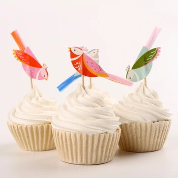

24pcs Cartoon Lovely Birds Theme Party Supplies Cupcake Toppers Pick Childr baby Birthday Party Decorations,Dessert fruit Topper