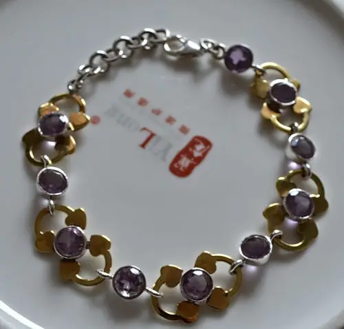 

Genuine Amethyst Bracelet 100% 925 Sterling Silver Jewelry 20mm, 11.7g, BR0044