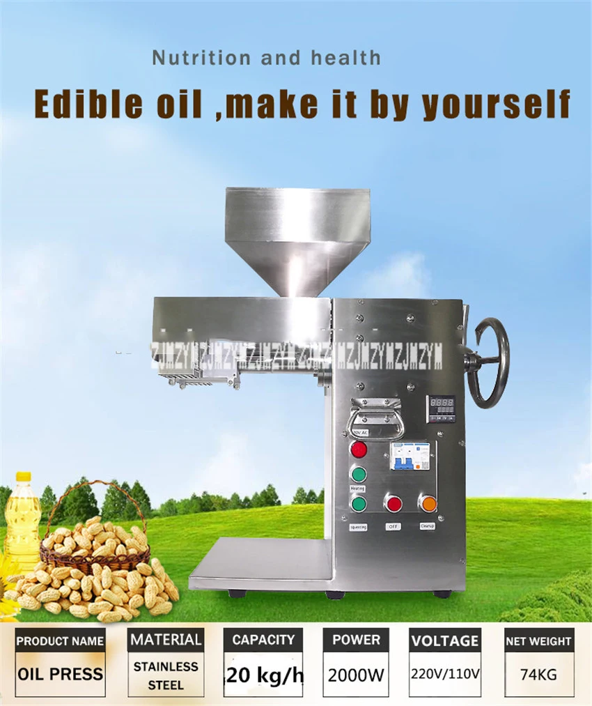 20 кг/ч автоматический пресс для масла, нержавеющая сталь, холодный пресс для бобов, кунжут, арахис подсолнечник, пресс для масла, DL-ZYJ10B, 2000 Вт