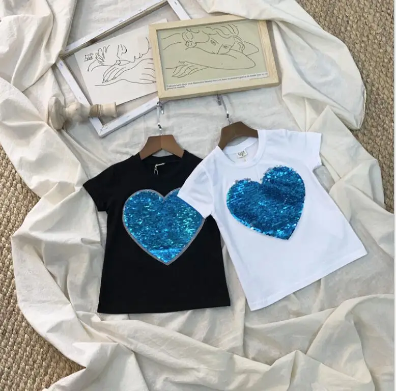 

2019 Summer Baby Girls Love Pattern Sequined Top, Princess Kids Cute T-shirt 5 pieces/lot, Wholesale