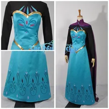 Взрослый костюм на Хэллоуин Принцесса платье Эльзы для коронации Эльза Косплей Костюм(топ+ юбка+ рубашка+ плащ+ перчатка+ булавка на воротнике+ Корона