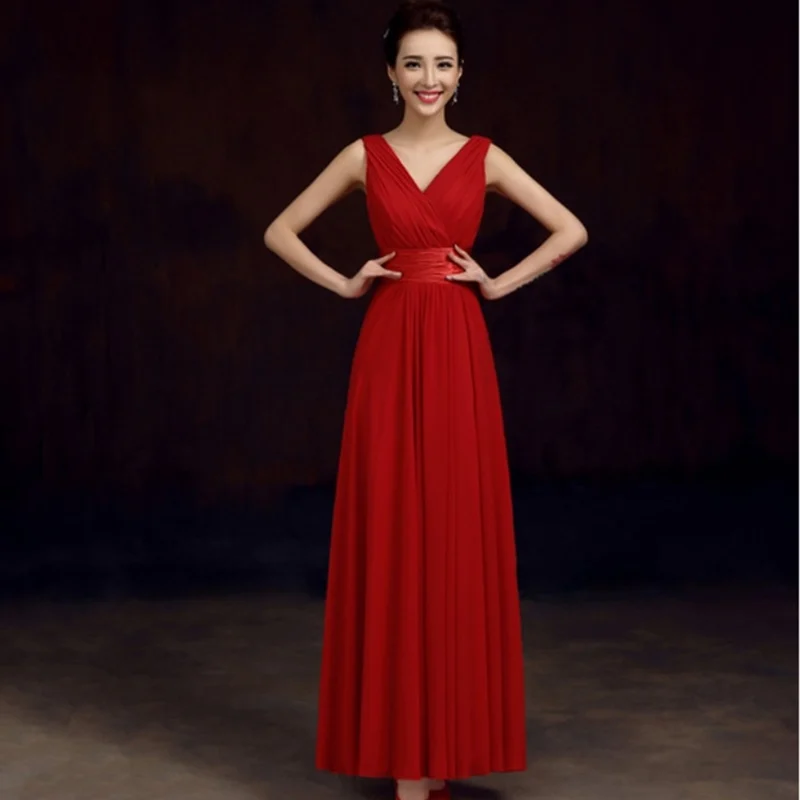 

Homecoming Dresses 2019 Chiffon Solid Color Gown Dress Long Prom V Neck Sleeveless 8 Grade Graduation Dresses TS1293