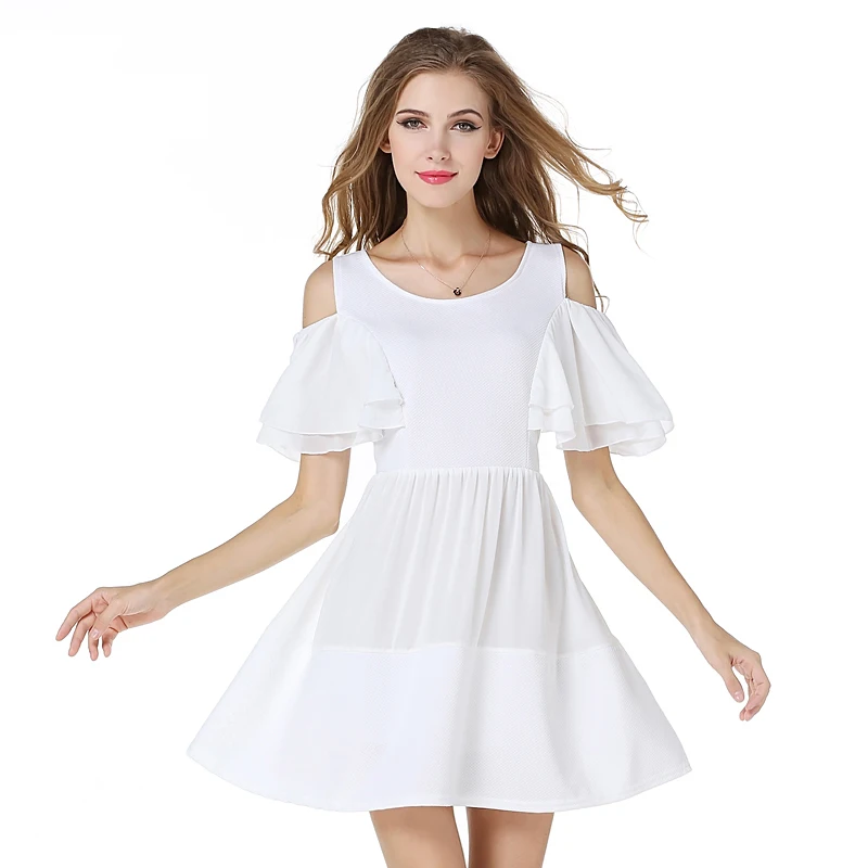 2017 Vestido Blanco Bare Shoulder Flare Sleeve White Chiffon Princess