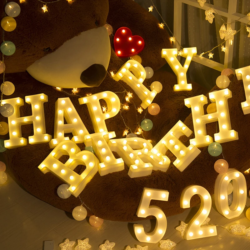 

Mix 0-9 A to Z Letter of the Alphabet Symbol Sign Heart Lighting LED Plastic LED Lights Wedding Valentine's Day Party Decoration