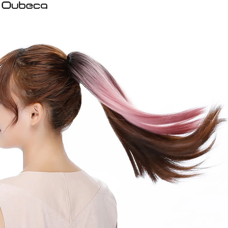 Oubeca 22 Inches Synthetic Ombre Ponytail Straight Long Two Tone Ribbon Pony Tail Hair Piece Clip In Hair Extensions For Women