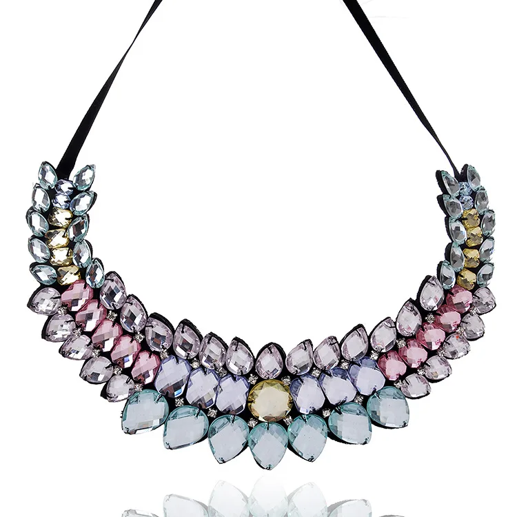 

Big Fashion Ribbon Rhinestone Pendant Necklace Women Crystal Choker Statement Necklace 2015 False Collar Bijoux Collier