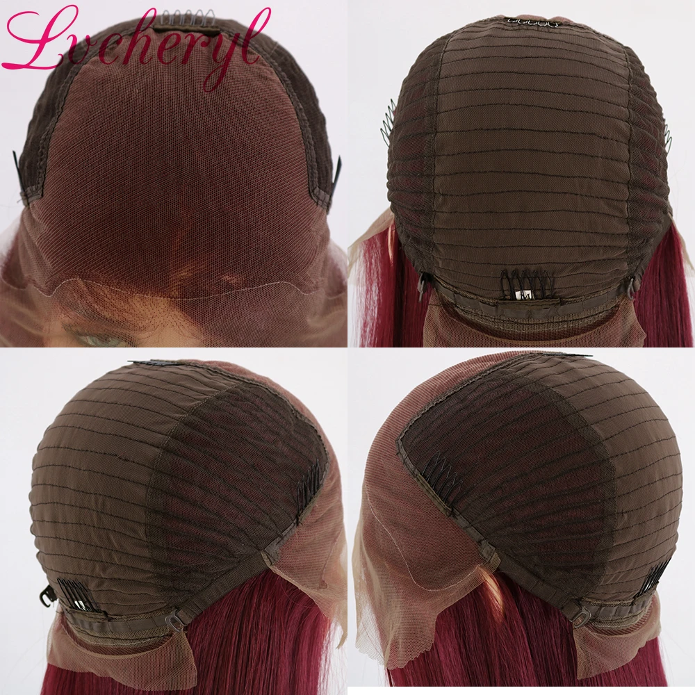 Lvcheryl ручная вязка 13x6 красновато-коричневый цвет часть Futura волокно парики для волос длинные термостойкие синтетические кружева передние парики