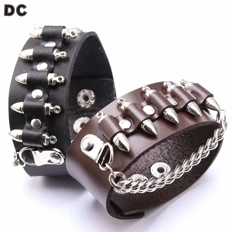 

DC Men Bracelets Punk Riveting Wide Adjustable Bracelets For Men Fashion Jewelry Personality Charming Wrist Trinkets Men Bangles