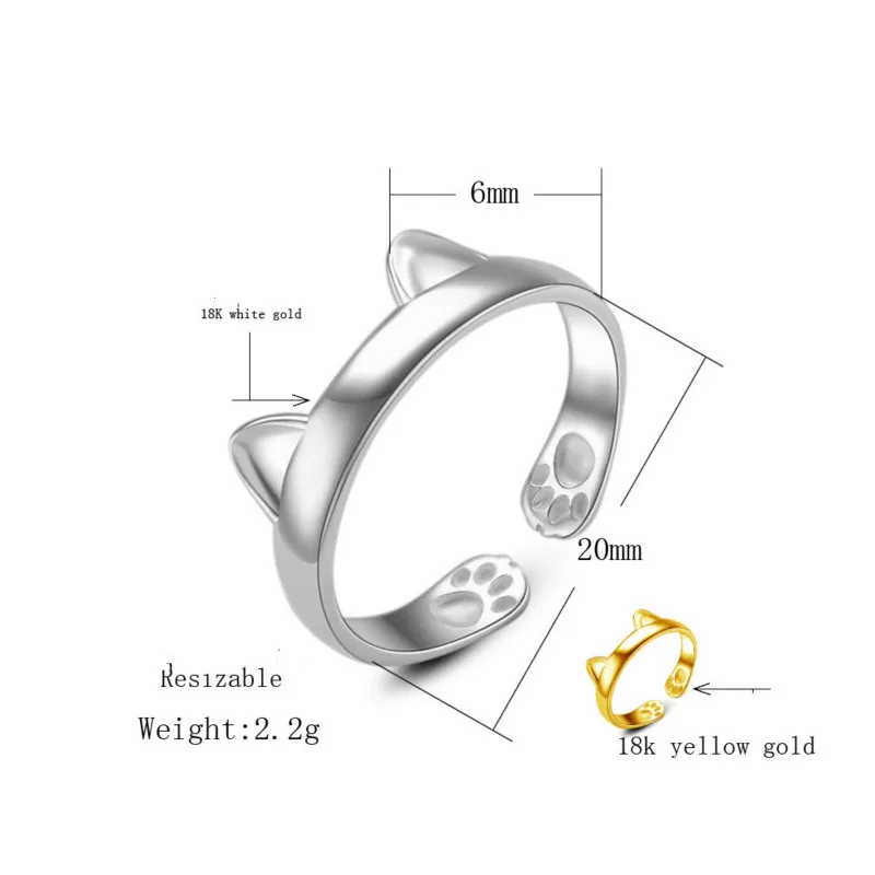 

HR4 ring open style for women can adjust size to USA size 6-9 cat shape 925 silver lover gift
