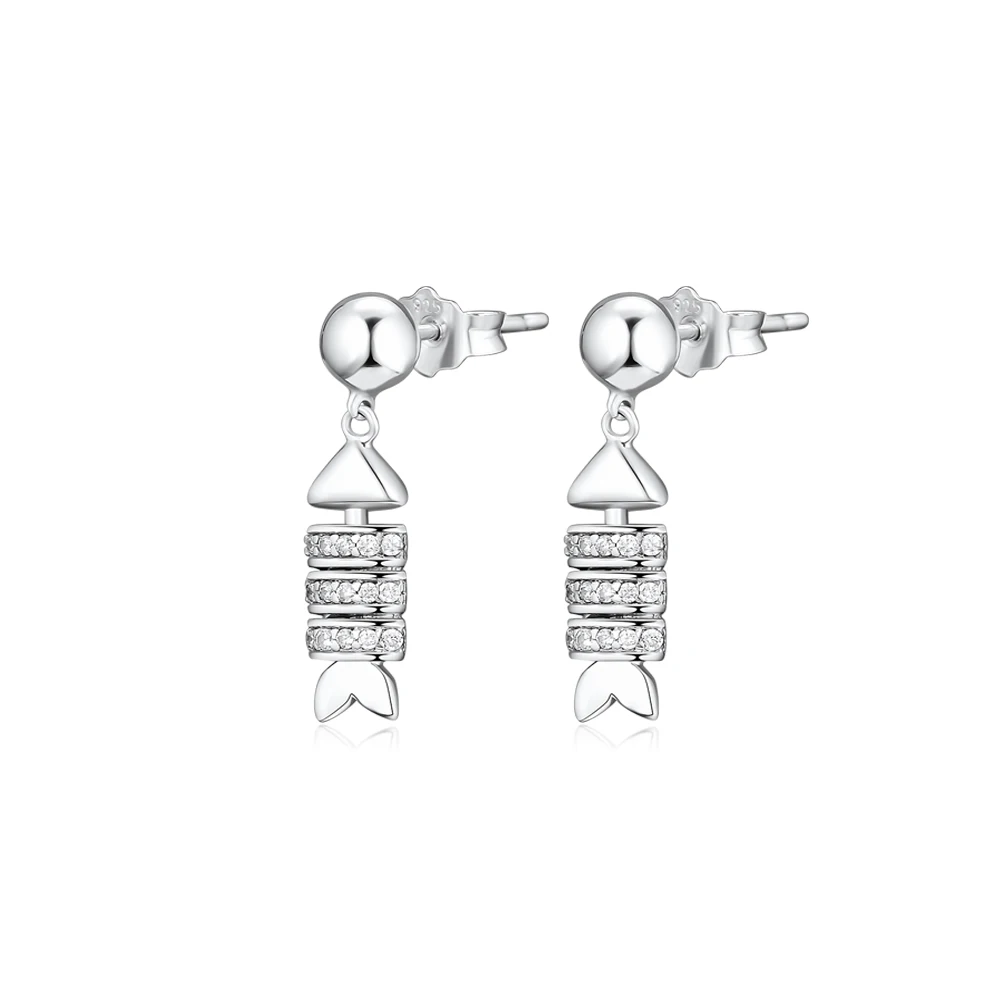 

CKK 100% 925 Sterling Silver Sparkling Fish Bone Stud Earring Free Shipping