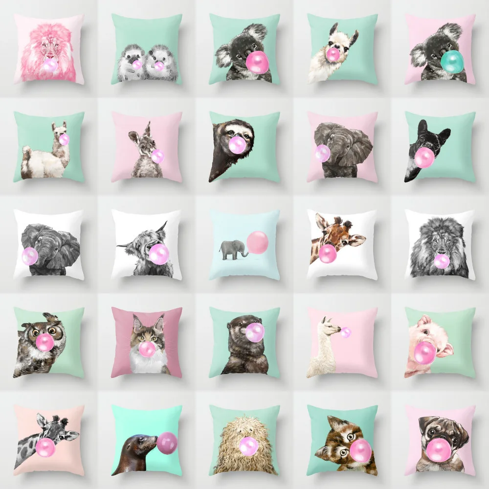 18'' Elife Polyester Cartoon aniaml bubble gum Cat Bulldog Cushion Cover Elephant throw Sofa Car waist Pillow CaseHome Decor 18'' Elife Polyester Cartoon aniaml bubble gum Cat Bulldog Cushion Cover Elephant throw Sofa Car waist Pillow CaseHome Decor