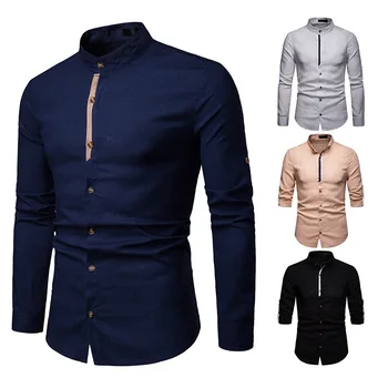 

2019 men's long sleeve cotton linen shirt commercial fashion linen men's spring new European comfortable soft button shirt
