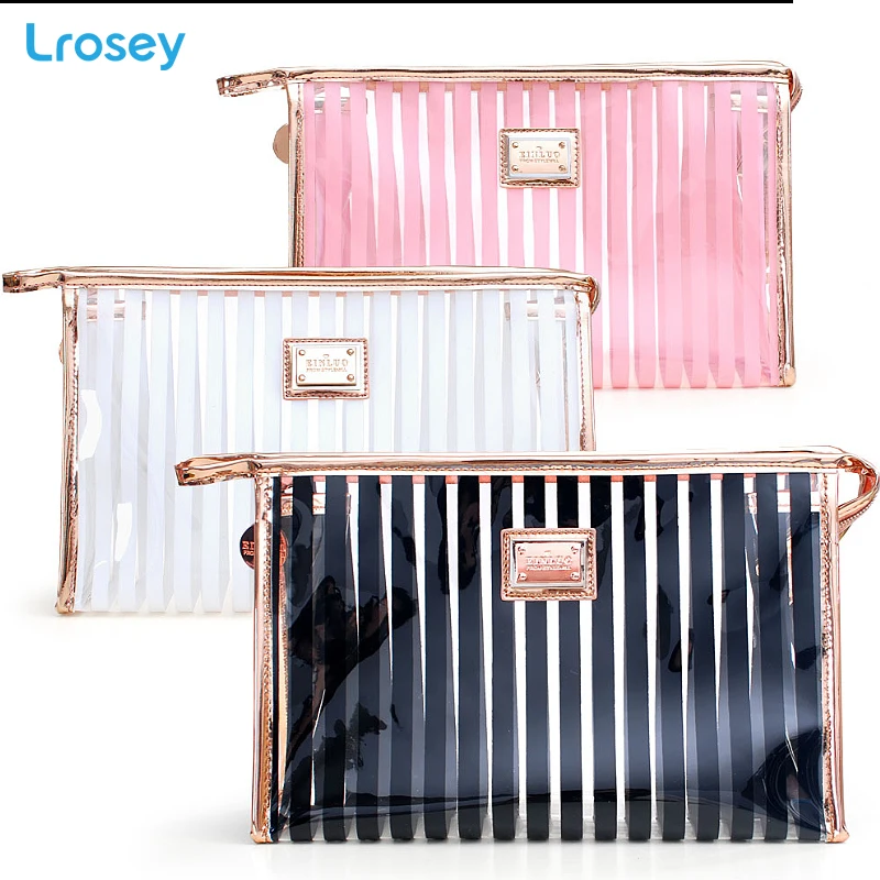 Korean Stripe Makeup Organizers Transparent Waterproof Washing Bag PVC Cosmetic storage bags Fitness bath travel cosmetic bag