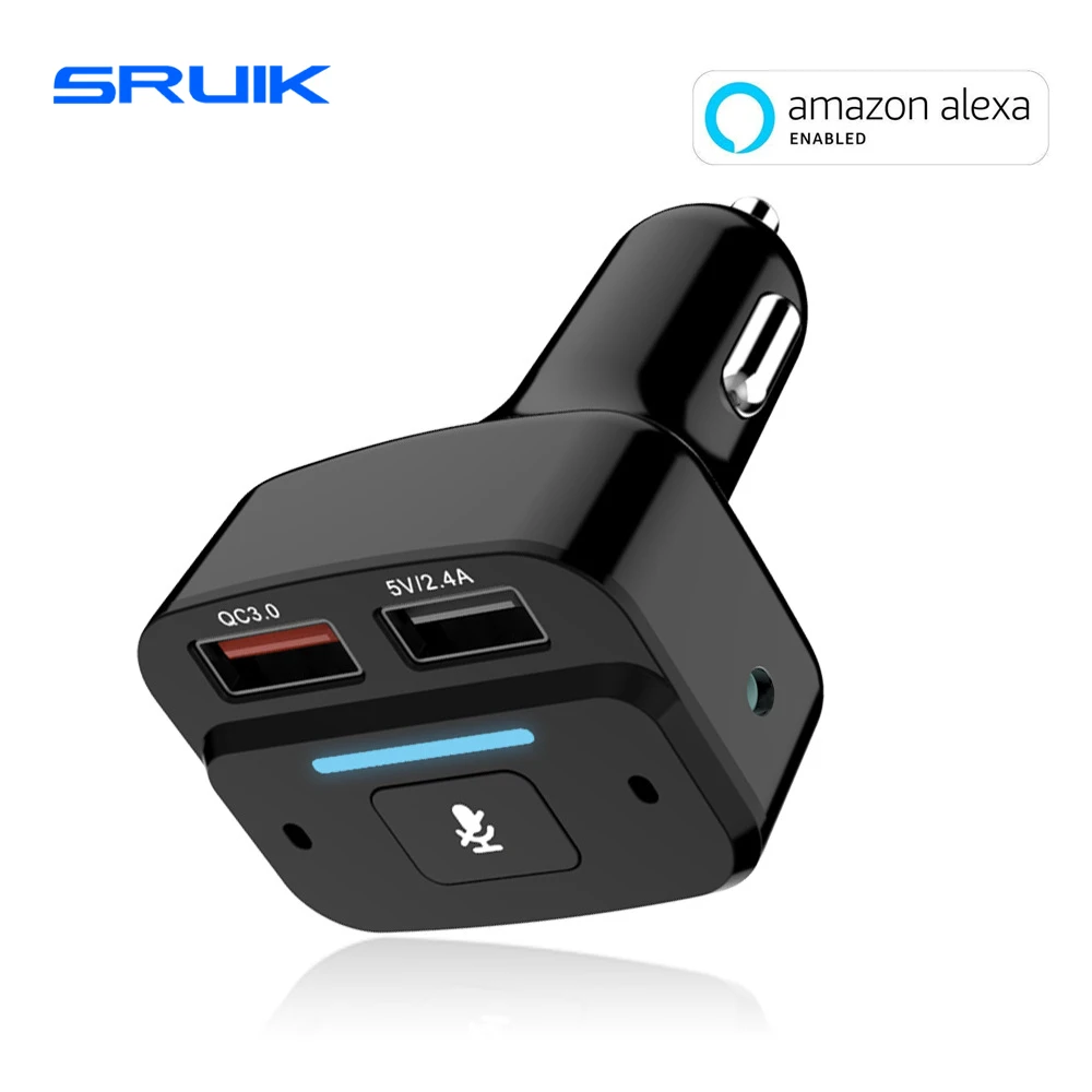 

SRUIK Alexa Car FM Transmitter Bluetooth Voice Controlled Navagation QC3.0 Fast Charging HandsFree Calling Music Streaming