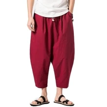 Летнее платье с удлиненным шаговым швом для девочек укороченные Штаны в китайском стиле мешковатые штаны-шаровары Штаны весенние дышащие просторные шаровары Для мужчин Jogger кросс-Штаны A60202