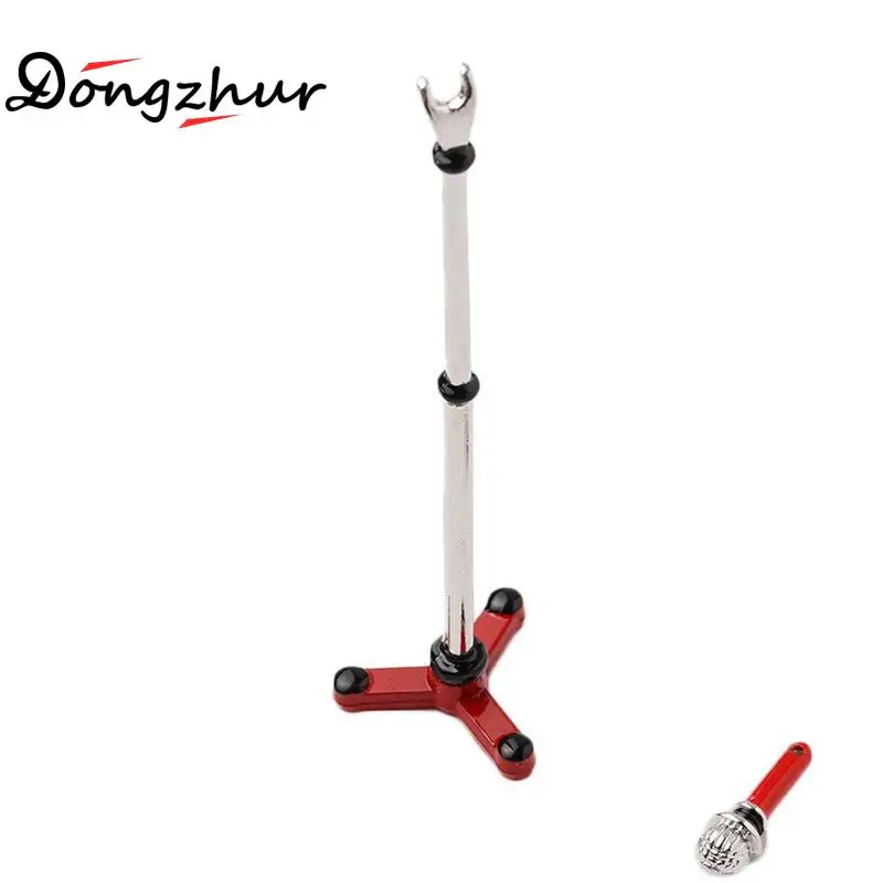 1 Set (Stand + Microphone) Mini Metal Alloy Microphone Model 1:12 Doll House Dollhouse Miniature Furniture Cute Accessories New