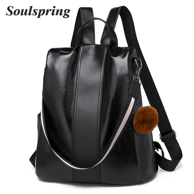 

2019 New Soft Leather Women Backpack Multifunction Lady Shoulder Bags High Quality School Bags For Teenage Girls Casual Daypack