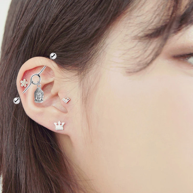 Steampunk Industrial Barbell Body Piercing Jewelry Silver Buddha