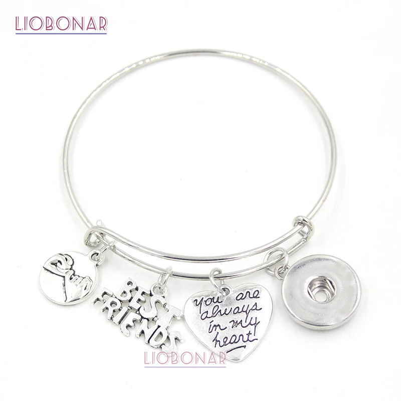 

1PC New Arrival Wholesale Snap Jewelry Best Friends Charm Bracelet Expandable Bangle Snap Button Bracelets for Freinds Gift