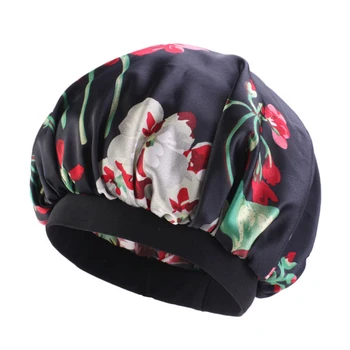 

Women Adult Elastic Soft Satin Printed Hair Loss Decoration Breathable Salon Bonnet Chemo Night Hat Sleeping Cap Protection